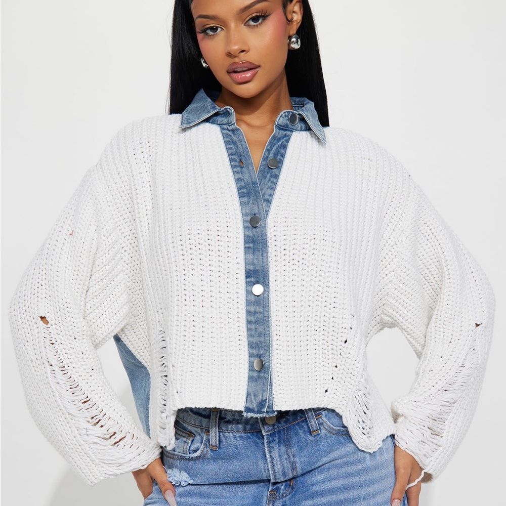 White and denim contrast cardigan